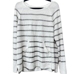 Barefoot Dreams | XL | Striped Gray and White Women's Sweater with Front Pocket